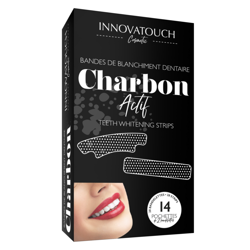 Bandes de blanchiment dentaire au charbon actif innovatouch Cosmetic. Contient 14 sets de 2 bandelettes
